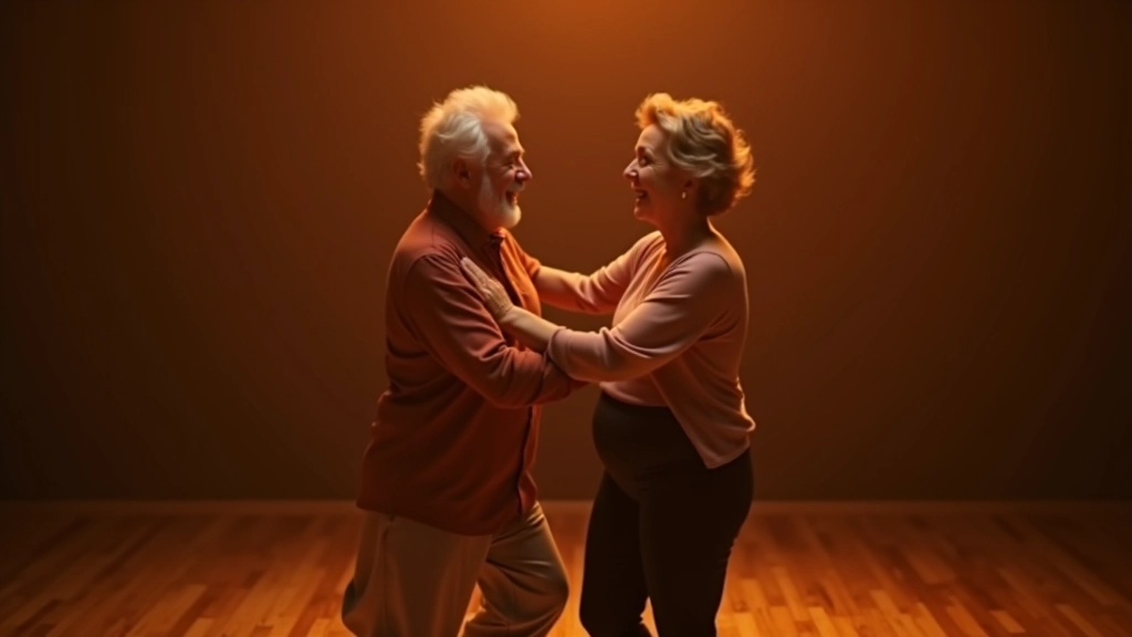 Couple dancing kizomba together in a dance studio with warm lighting and wooden floor