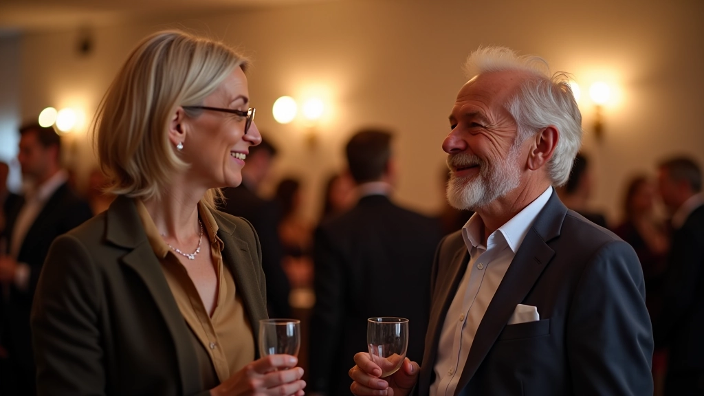 Social gathering at a dance event with people standing in groups chatting and networking