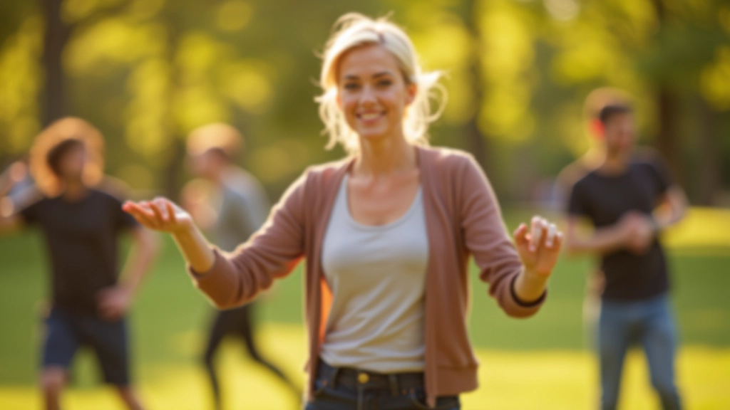 Anita leading a dance social gathering in an outdoor park setting with participants of varying ages enjoying kizomba music